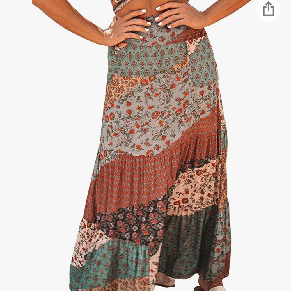 Long Boho Floral Maxi Skirt